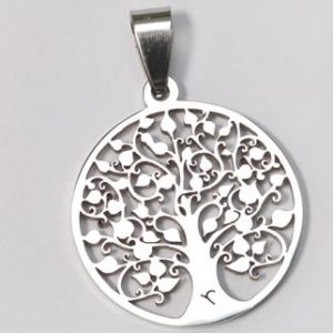 COLGANTE ACERO ARBOL DE LA VIDA EN MARCO CIRCULAR