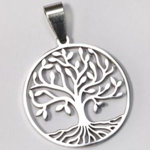 COLGANTE ACERO ARBOL DE LA VIDA EN MARCO CIRCULAR
