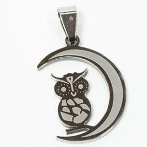 COLGANTE ACERO LUNA CON BUHO 2 X 3,5 CM
